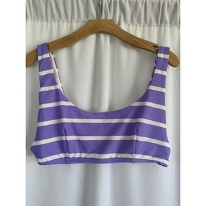 Aerie Scoop Striped Bikini Top Purple/White Women's Size Extra Large Swim